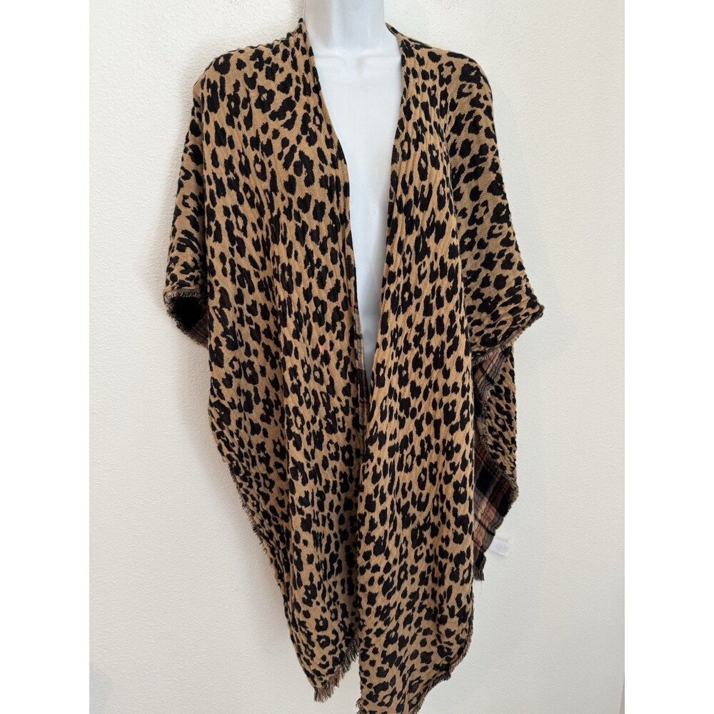 Loft Outlet Kimono Wrap Gauzy Mixed Media Leopard Plaid Summer Beach Travel OS